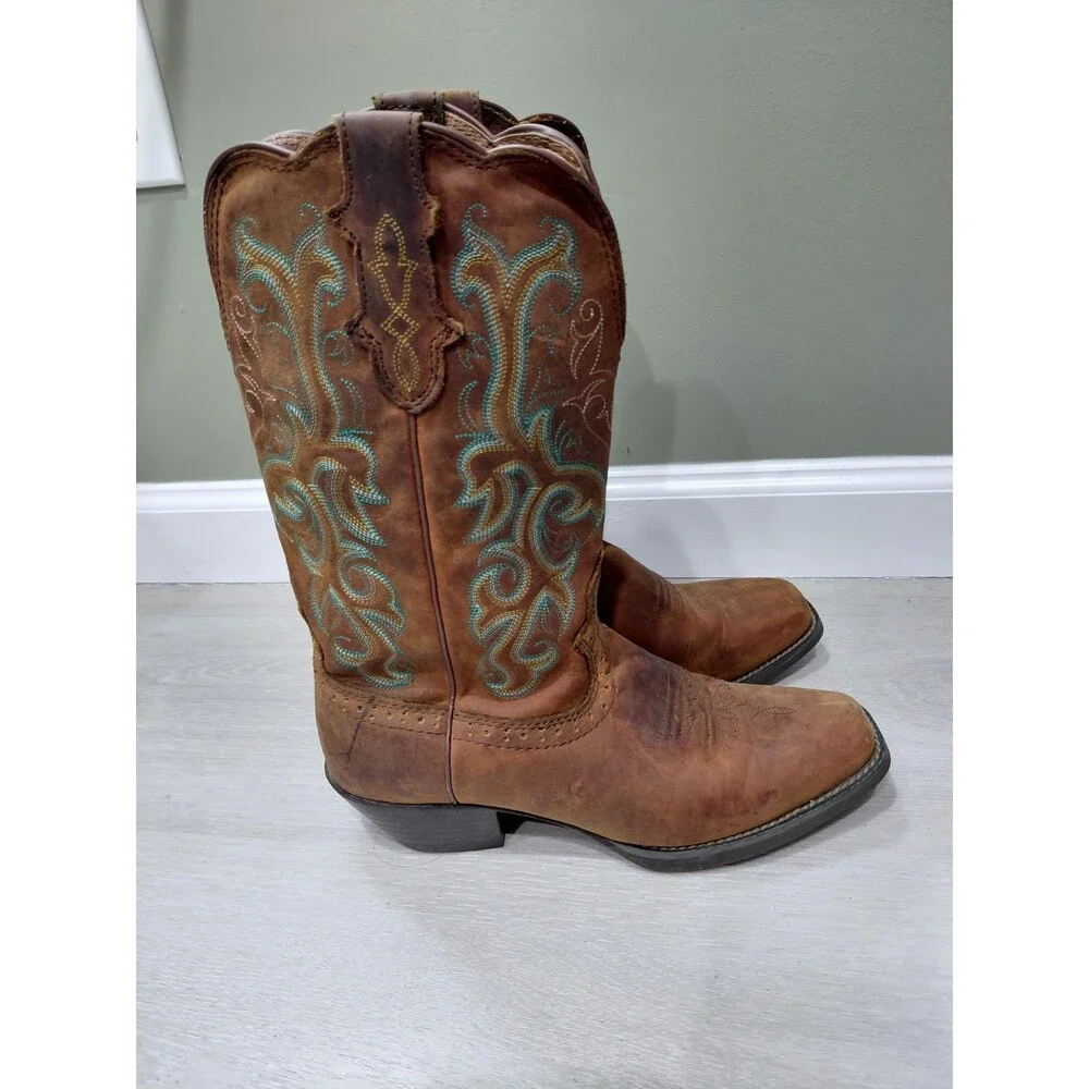 Justin Women's Stampede Cowboy Boots L2552 Brown embroidered Leather sz 7.5B